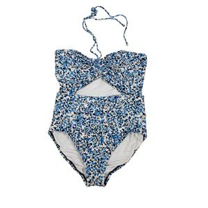 Michael Kors Blue Floral Cut-Out One Piece Swimsuit Monokini Women's Size 10